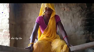 Desi Indian wife retrench firm light of one's life yellow sexy sharee